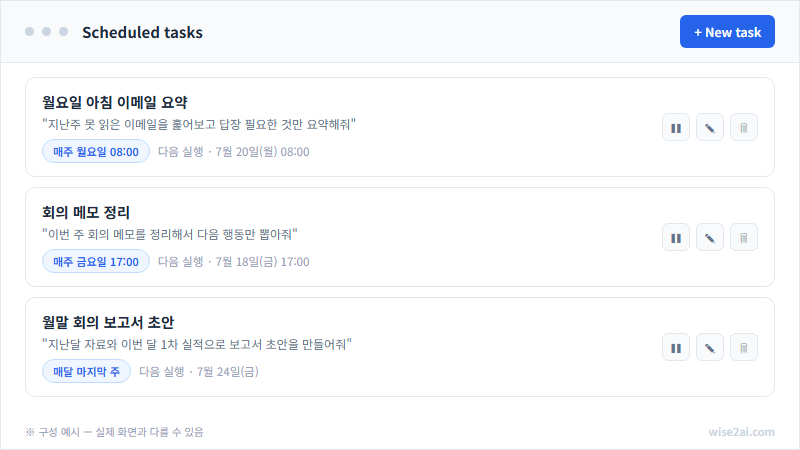 Cowork 예약 작업 목록 구성 예시